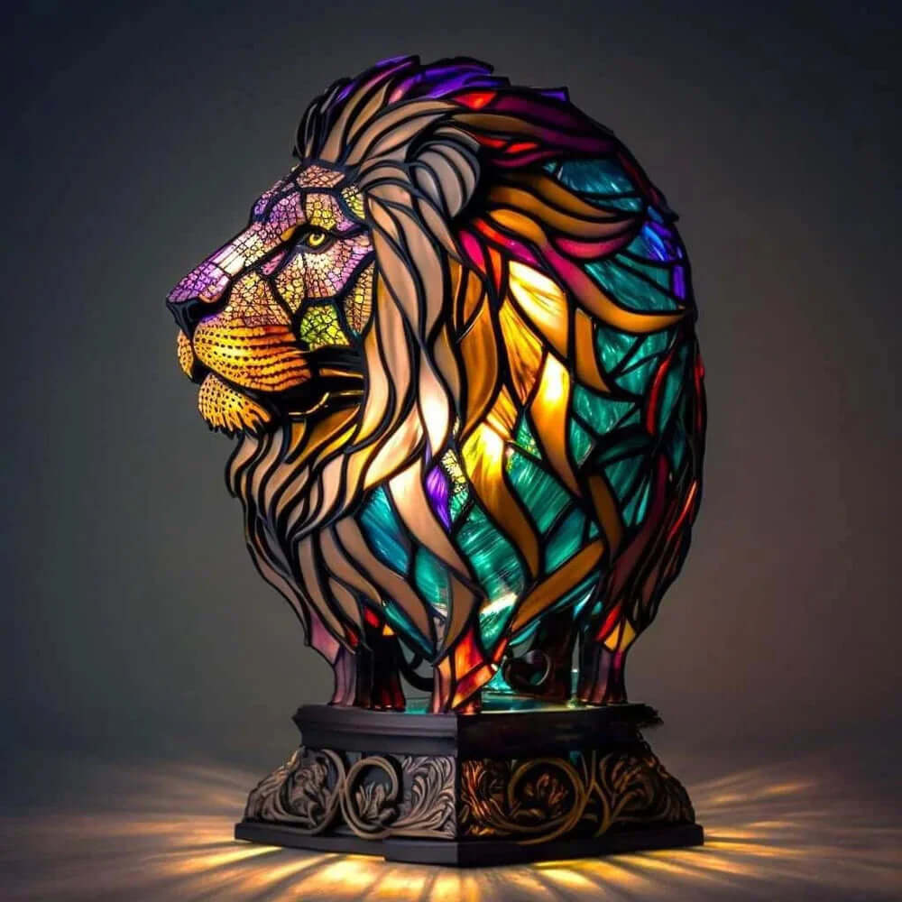 Buntglas Tischlampe aus Metall, 15 cm | Tiermotiv-Design, handgefertigt | Warmes Licht für Schlafzimmer und Wohnzimmer 18