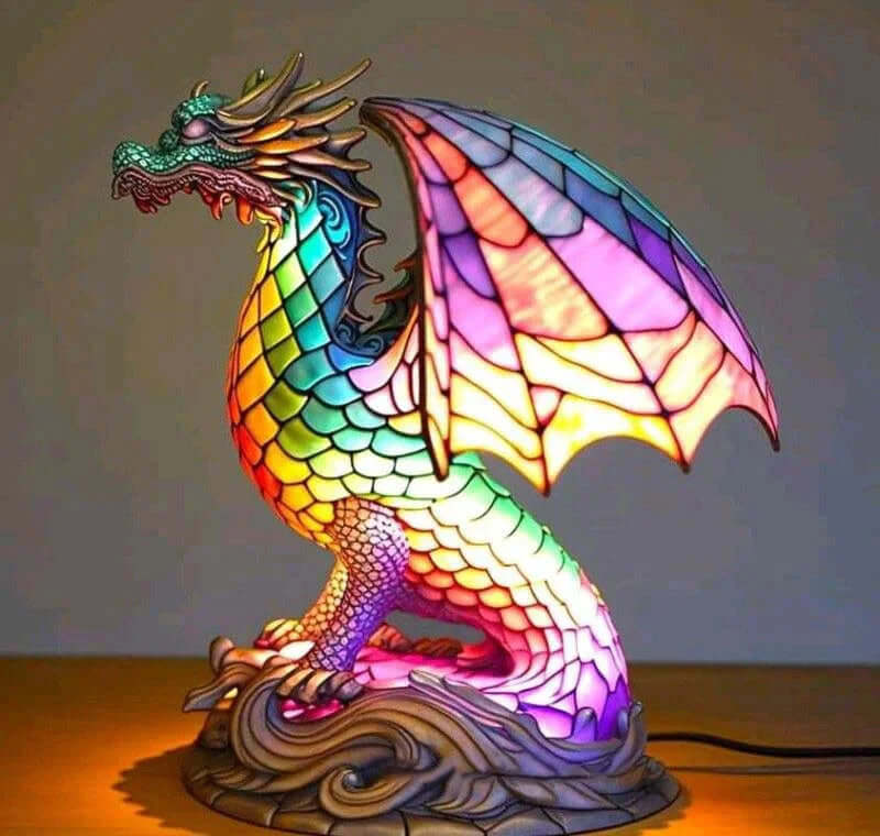Buntglas Tischlampe aus Metall, 15 cm | Tiermotiv-Design, handgefertigt | Warmes Licht für Schlafzimmer und Wohnzimmer 19