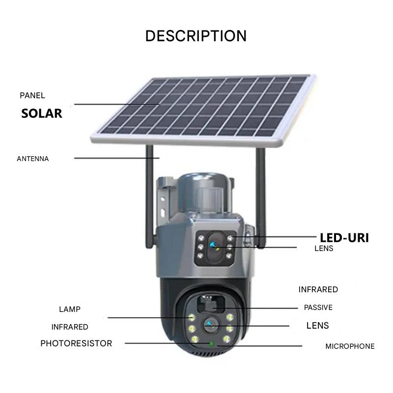 Câmara de Segurança Solar com Dupla Lente | Zoom 10x PTZ 360° | 12.000 mAh IP66 4G WLAN | Vigiora