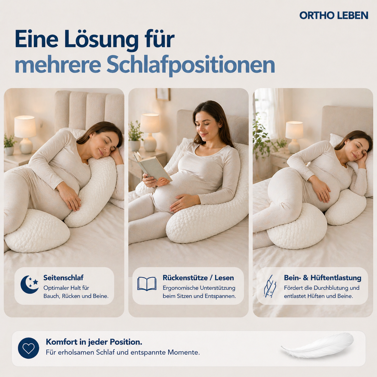 Schwangerschaftskissen Stützkissen | Ganzkörperkissen für Seitenschläfer | Entlastet Rücken und Hüfte beim Schlafen 6