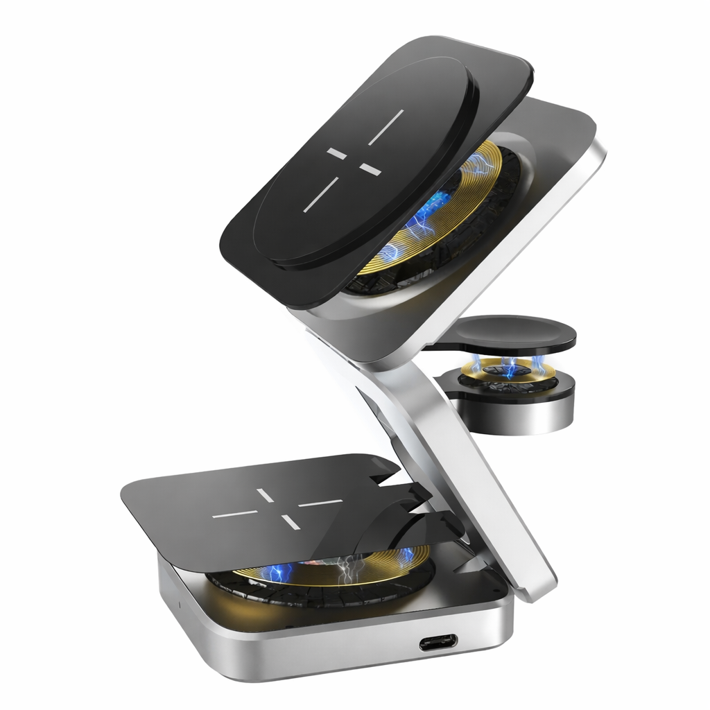 3-in-1 Kabellose Ladestation für Smartphone, Smartwatch und Kopfhörer | USB-C Anschluss | Faltbar mit 5-fachem Schutz 1