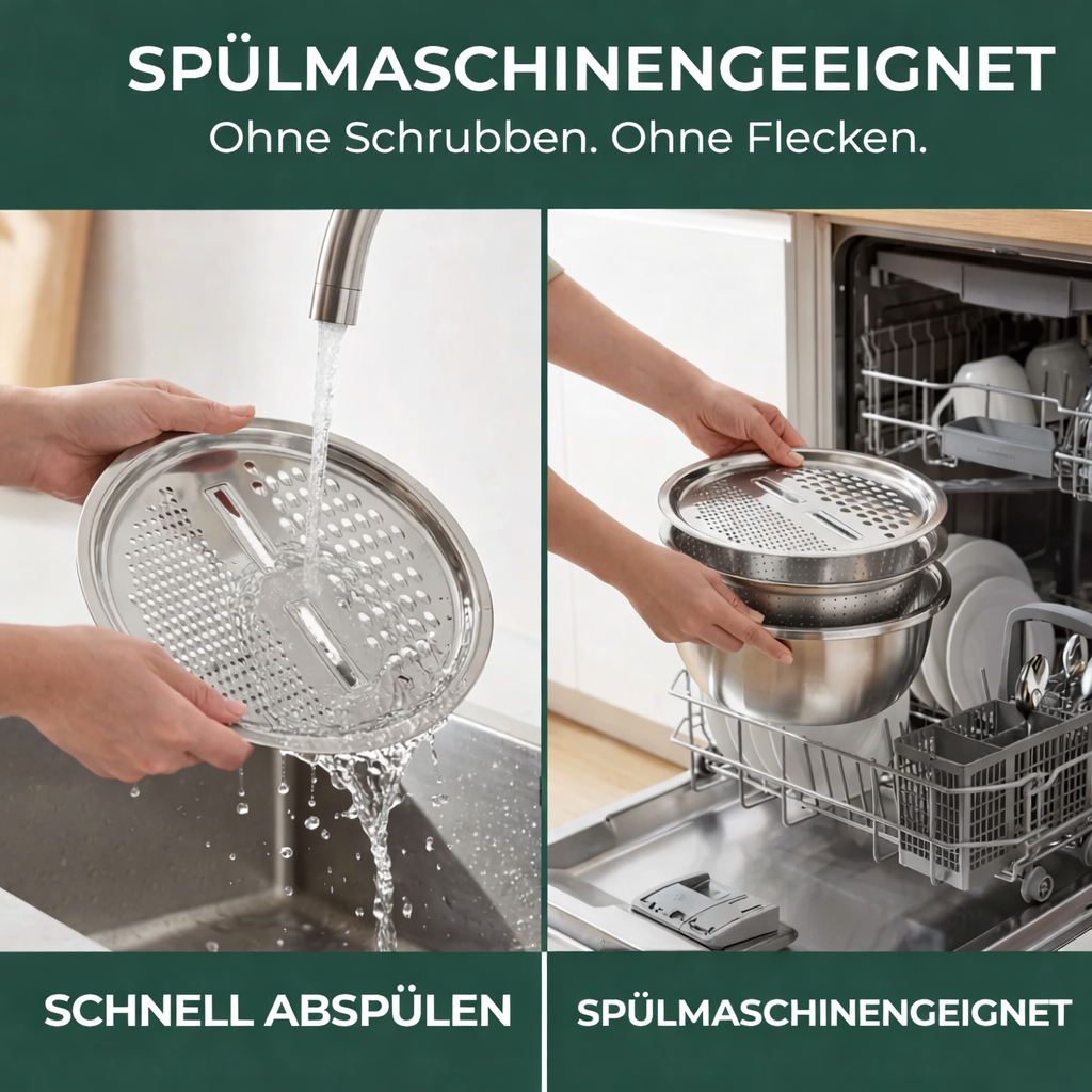 Rührschüssel Set Edelstahl | 3-in-1 mit Reibe und Sieb | Platzsparend Stapelbar, Rostfrei, Ideal für Salate und Gemüse 6