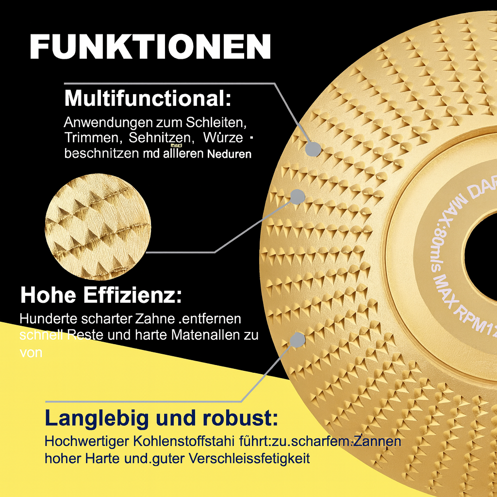 Holzbearbeitungs-Schleifscheiben-Set aus Hartmetall | 3 Scheiben für 4"/4.5" Winkelschleifer | Präzise, vibrationsfrei 4