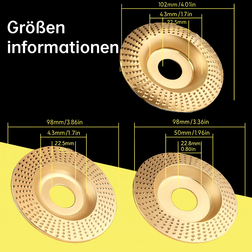 Holzbearbeitungs-Schleifscheiben-Set aus Hartmetall | 3 Scheiben für 4"/4.5" Winkelschleifer | Präzise, vibrationsfrei 7