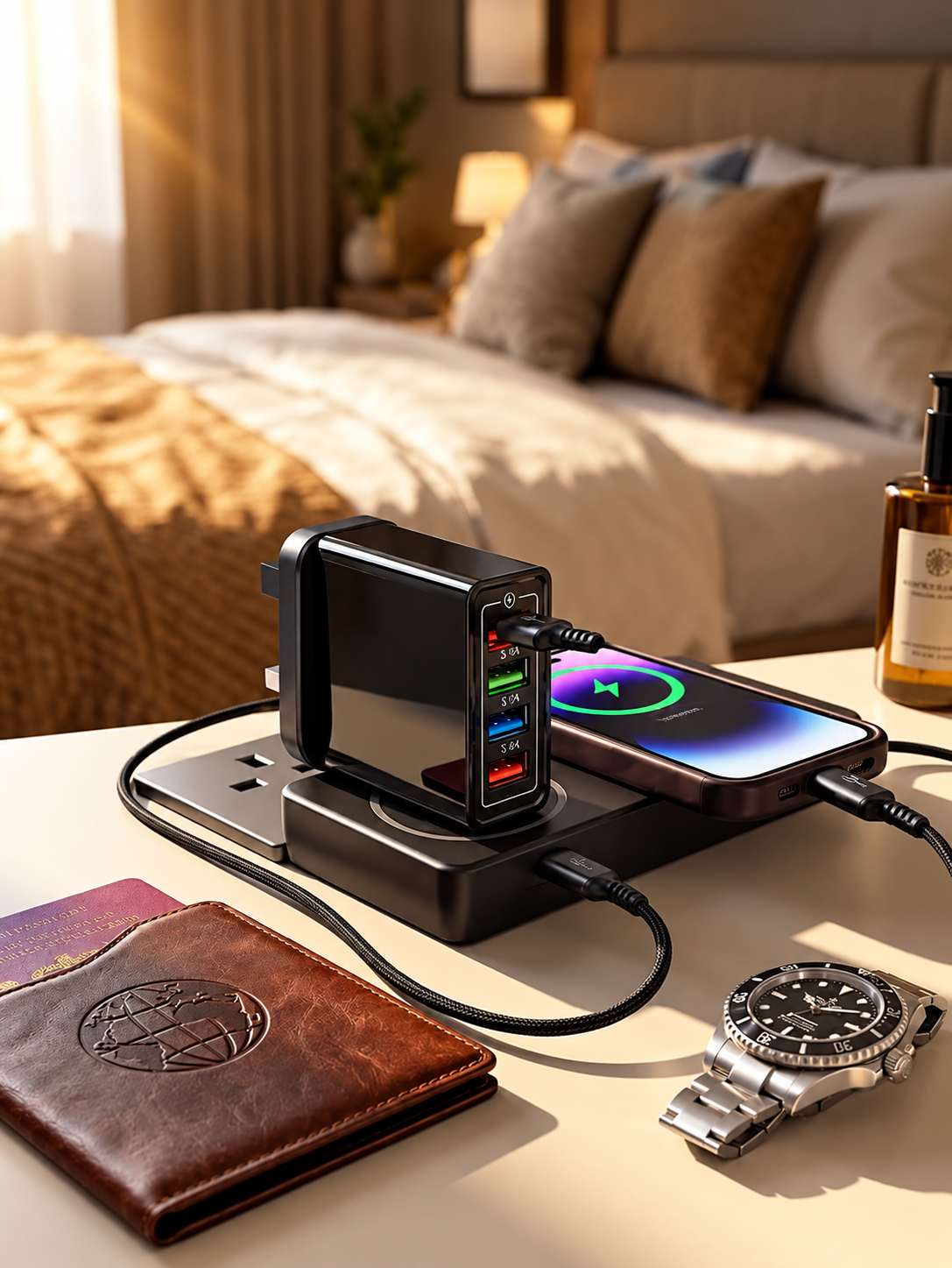 Rejselader med fire porte | 3,1 A pr. USB-port | Kompakt multioplader | PowerPort