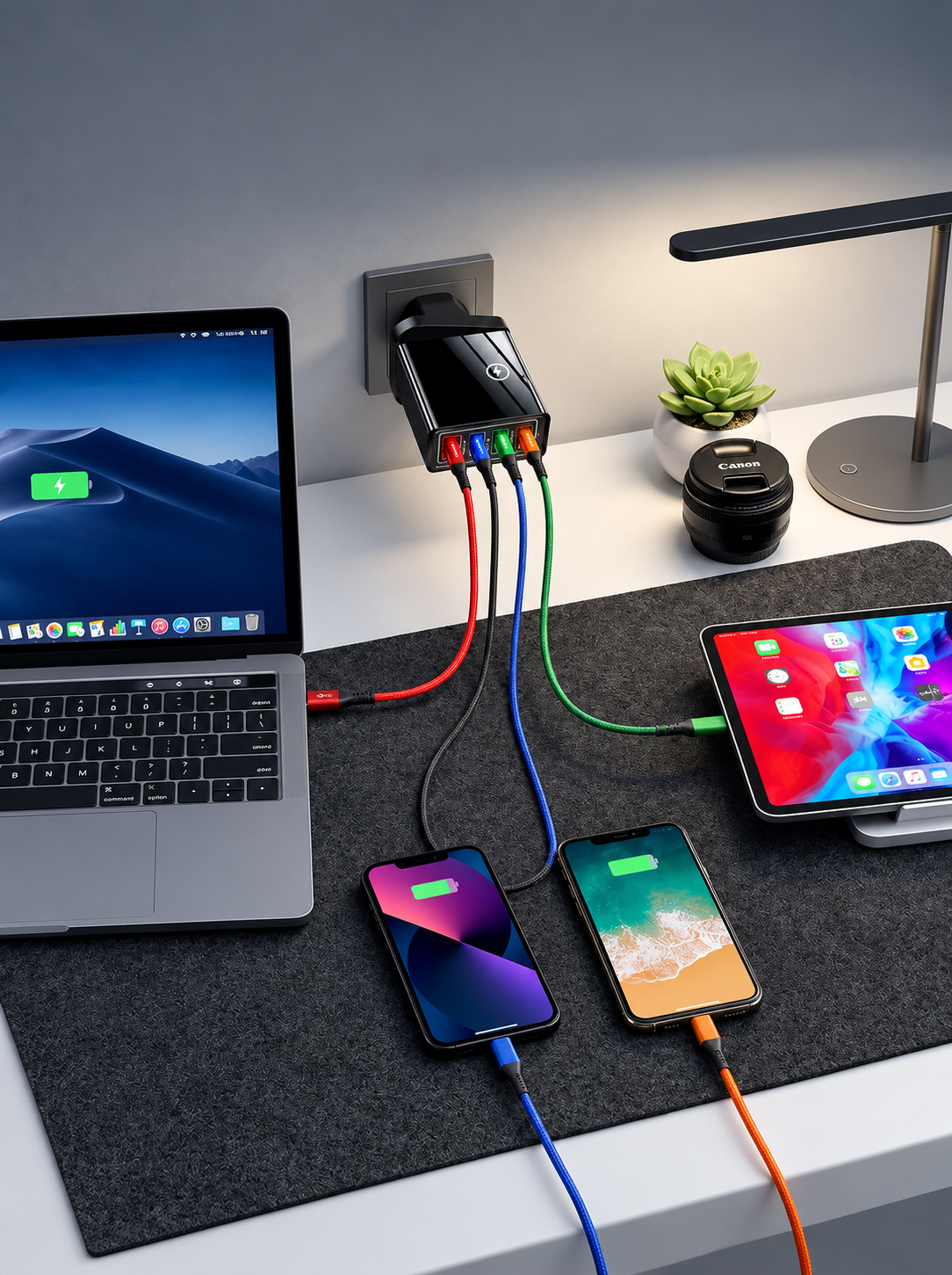Rejselader med fire porte | 3,1 A pr. USB-port | Kompakt multioplader | PowerPort