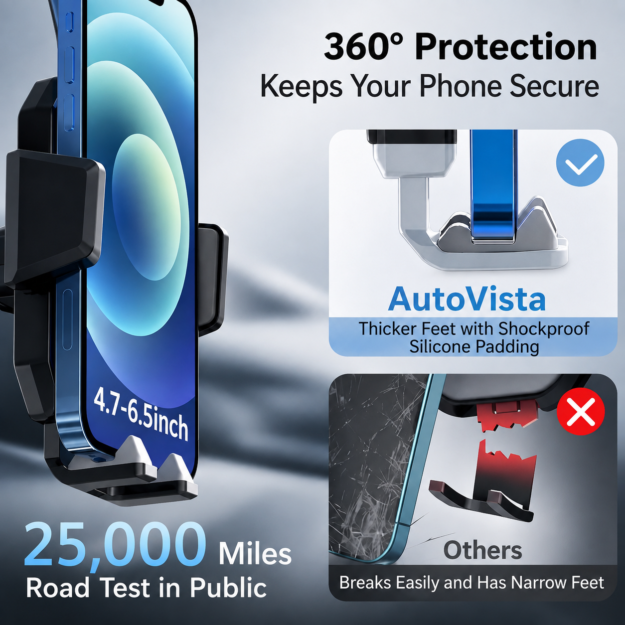 Autós telefontartó | tapadókoronggal | 360°-ban forgatható és állítható karral | AutoVista