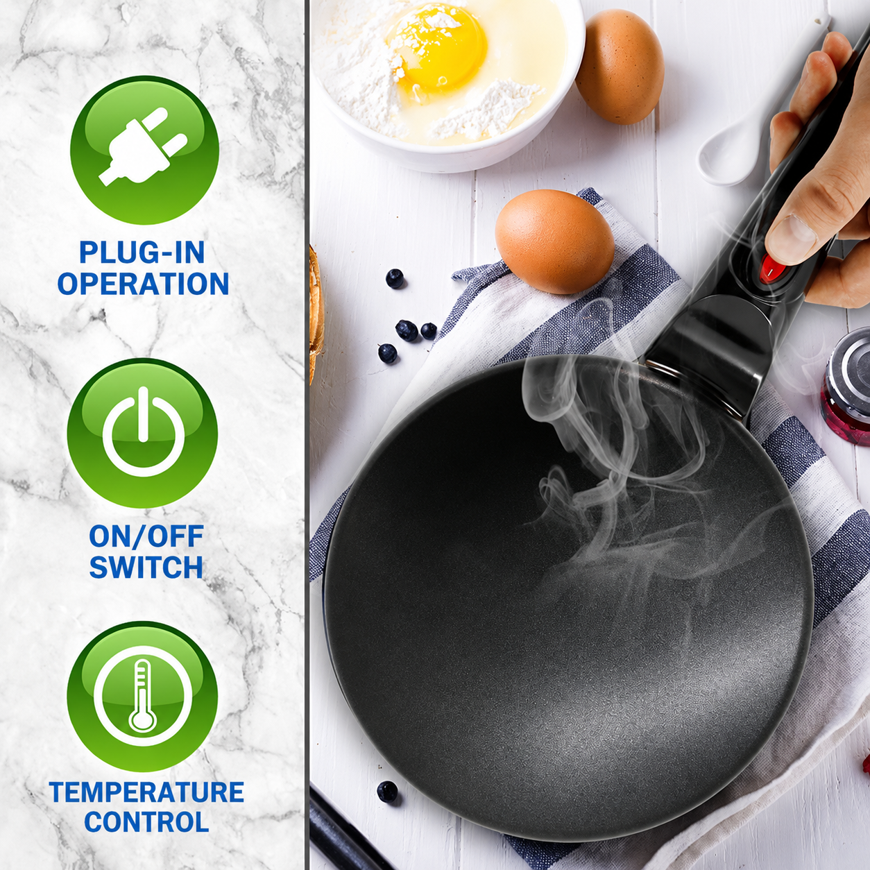 Přenosný elektrický palačinkovač | na tenké crêpes a palačinky | nepřilnavý povrch | SwiftPan