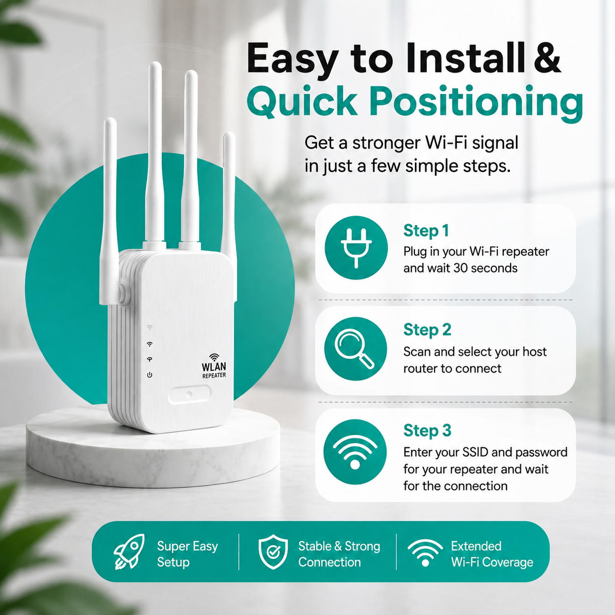 WLAN Verstärker für außen & innen | Dual Band 1200 Mbps | 2,4 & 5 GHz | RangeBoost
