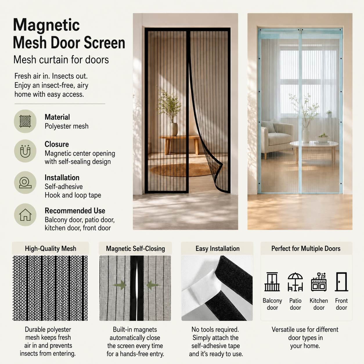 Insektenschutz für Tür | Magnetvorhang Mesh | Ohne Bohren | DoorVeil
