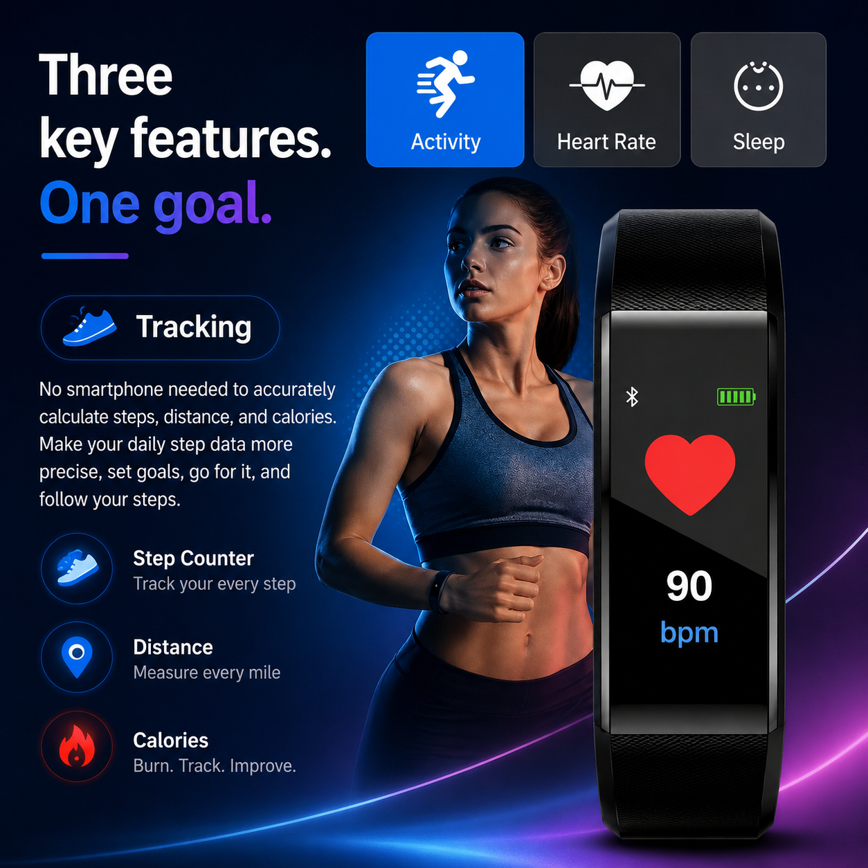 Senior-smartwatch med sundhedsfunktioner | 5 farver | Puls, skridt og søvnsporing | PulseEase