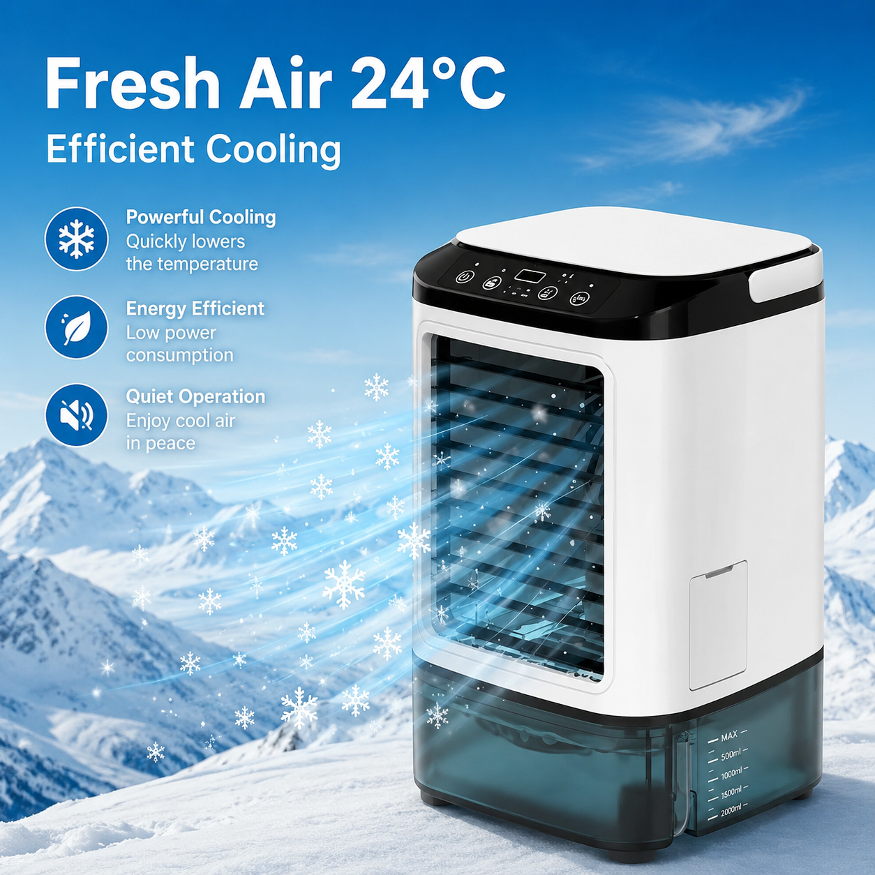 Přenosná klimatizace | Nastavitelná rychlost ventilátoru | Energeticky úsporná | Aquabrise