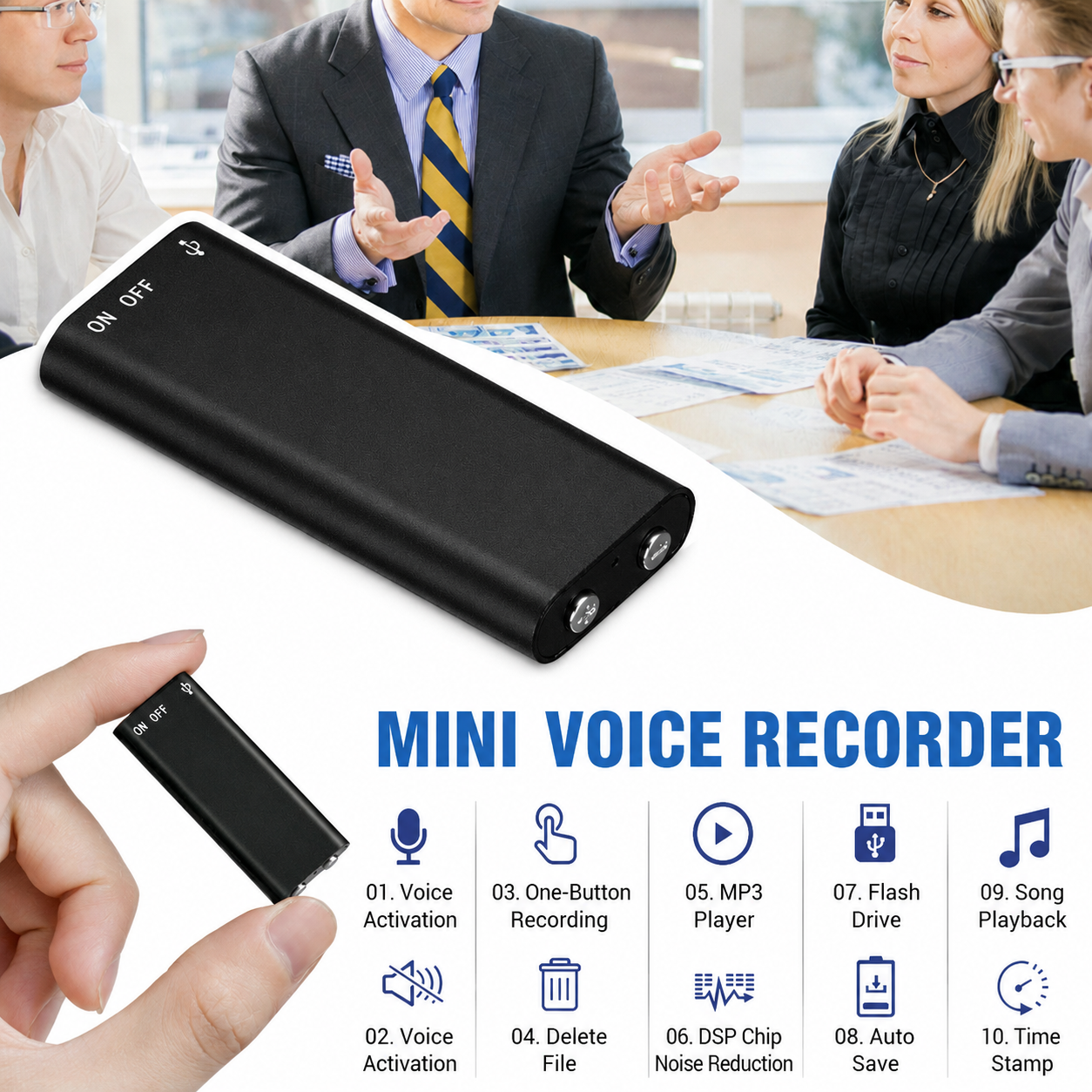 Diktafon | Mini audio rekordér | Nahrávání jedním dotykem | MicroSpy
