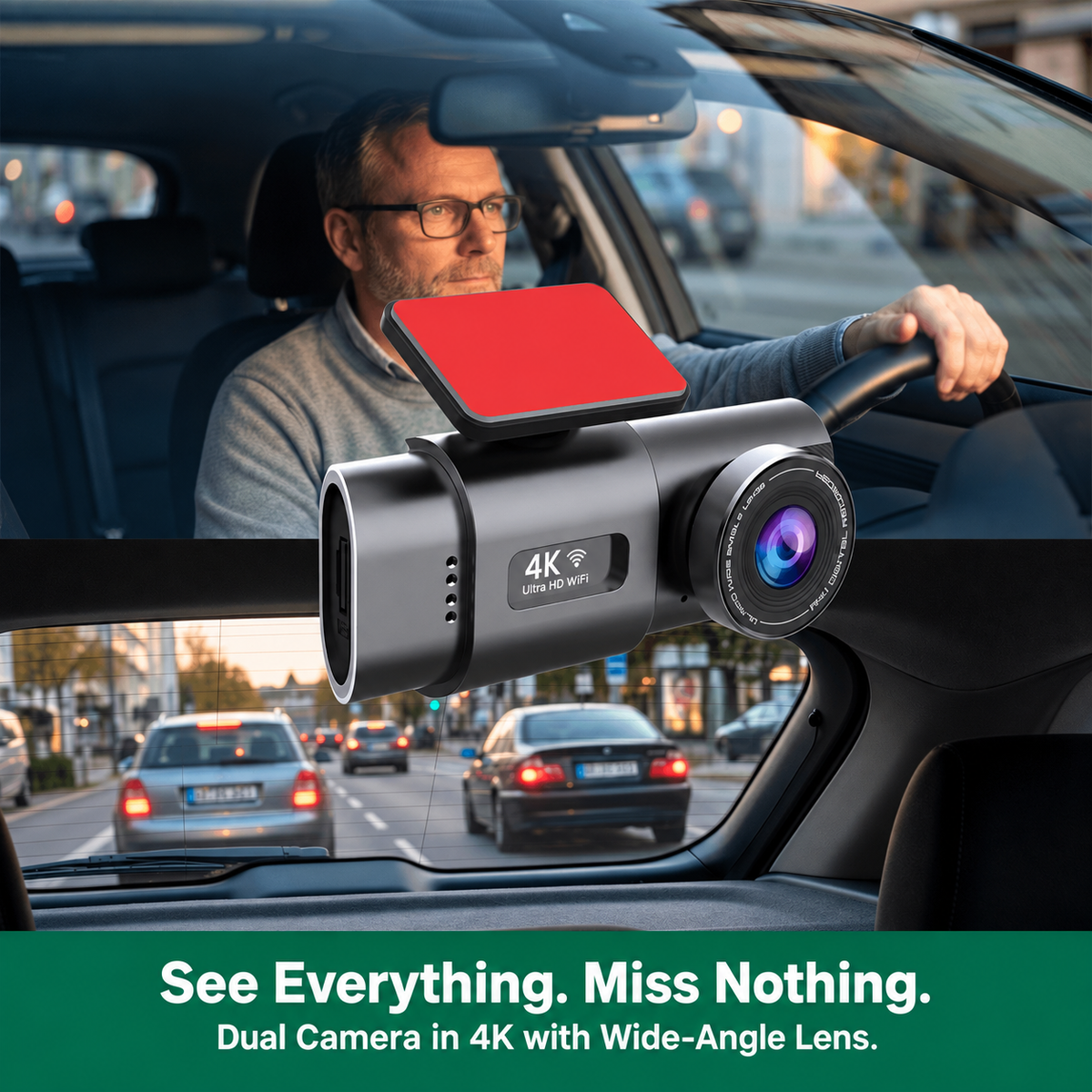 Dashcam 4K avec caméra avant et arrière | Vision nocturne, Wi-Fi et GPS | Surveillance du stationnement 24 heures sur 24, grand angle de 170° et jusqu’à 512 Go de stockage