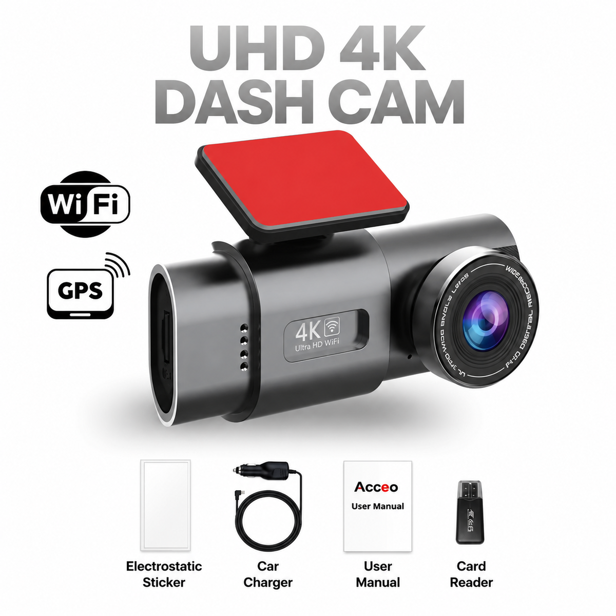 Dashcam 4K avec caméra avant et arrière | Vision nocturne, Wi-Fi et GPS | Surveillance du stationnement 24 heures sur 24, grand angle de 170° et jusqu’à 512 Go de stockage