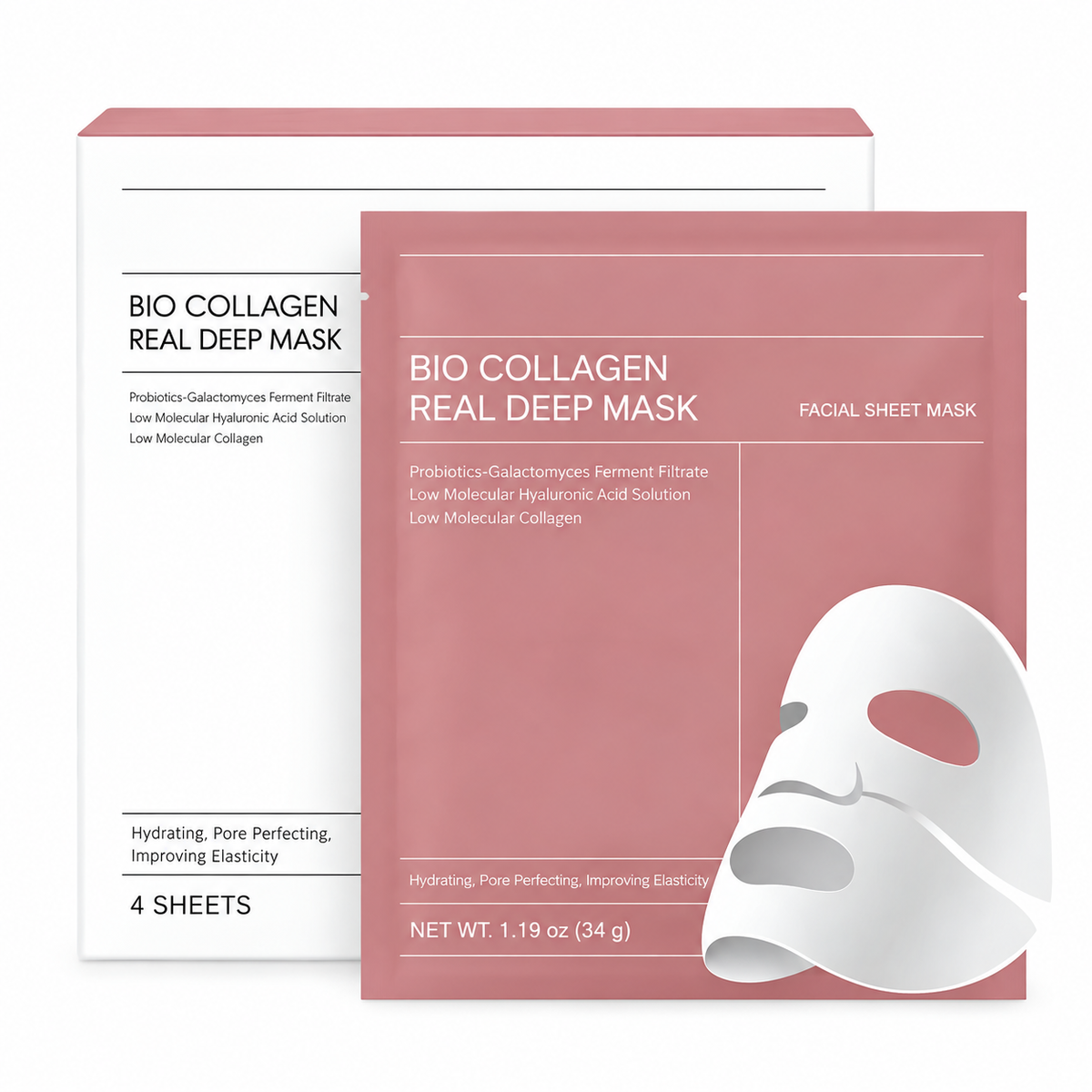 Mască de față cu biocolagen pentru femei | 34 ml de ser cu acid hialuronic și niacinamidă | Hidratare intensivă antiîmbătrânire