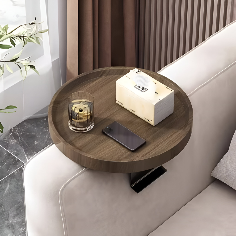 Clip-On Sofatisch Rund | Runde Ablage am Sofa | Werkzeugfrei Klemmen | ArmRestly