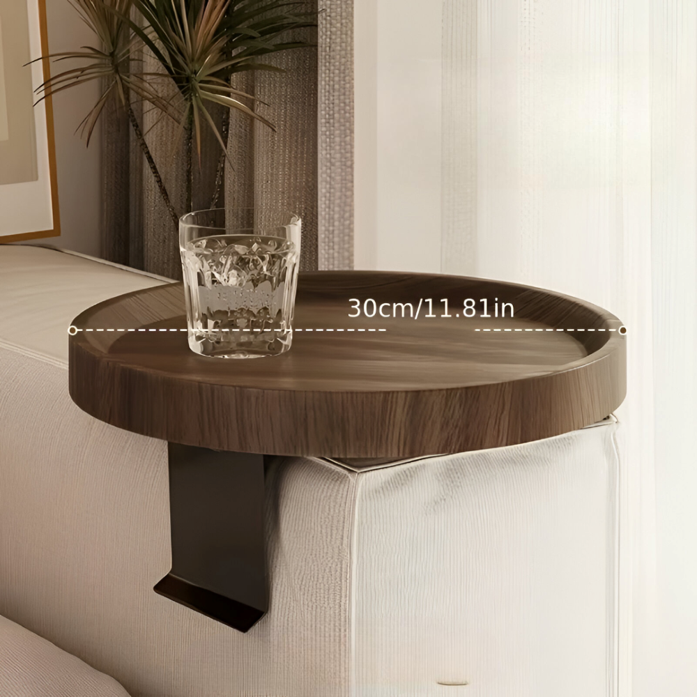 Clip-On Sofatisch Rund | Runde Ablage am Sofa | Werkzeugfrei Klemmen | ArmRestly