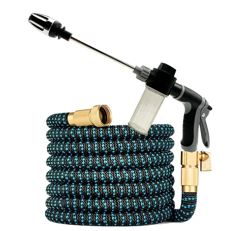 Dehnbarer Gartenschlauch | Hochdruck Sprühpistole | Knickschutz Strickmantel | FlexiJet