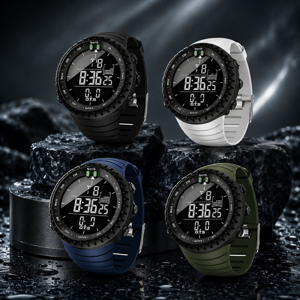 Digitale Sportuhr wasserdicht | Stoßfestes Gehäuse | LED-Licht, Alarm & Stoppuhr | TidalPulse