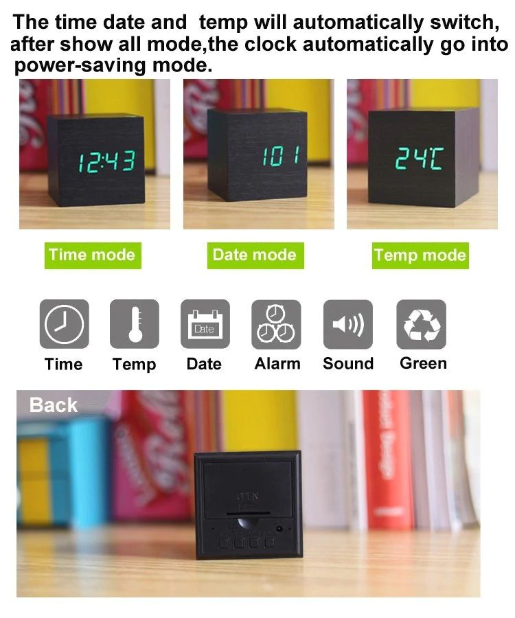 Digitale Tischuhr Würfel aus Bambus & Holz | Klare Digitalanzeige, batteriebetrieben | Für Schreibtisch, Regal und Nachttisch