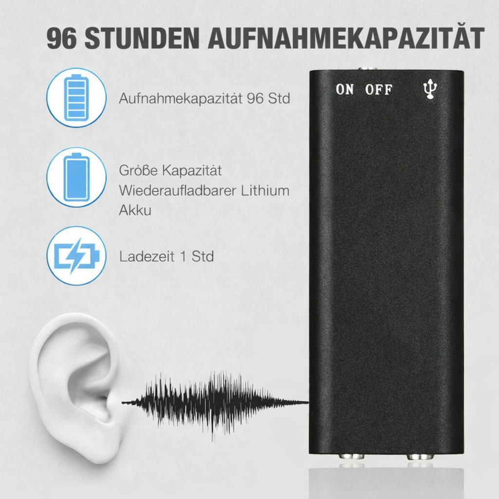 Diktiergerät | Mini Audio Recorder | One Touch Aufnahme | MicroSpy