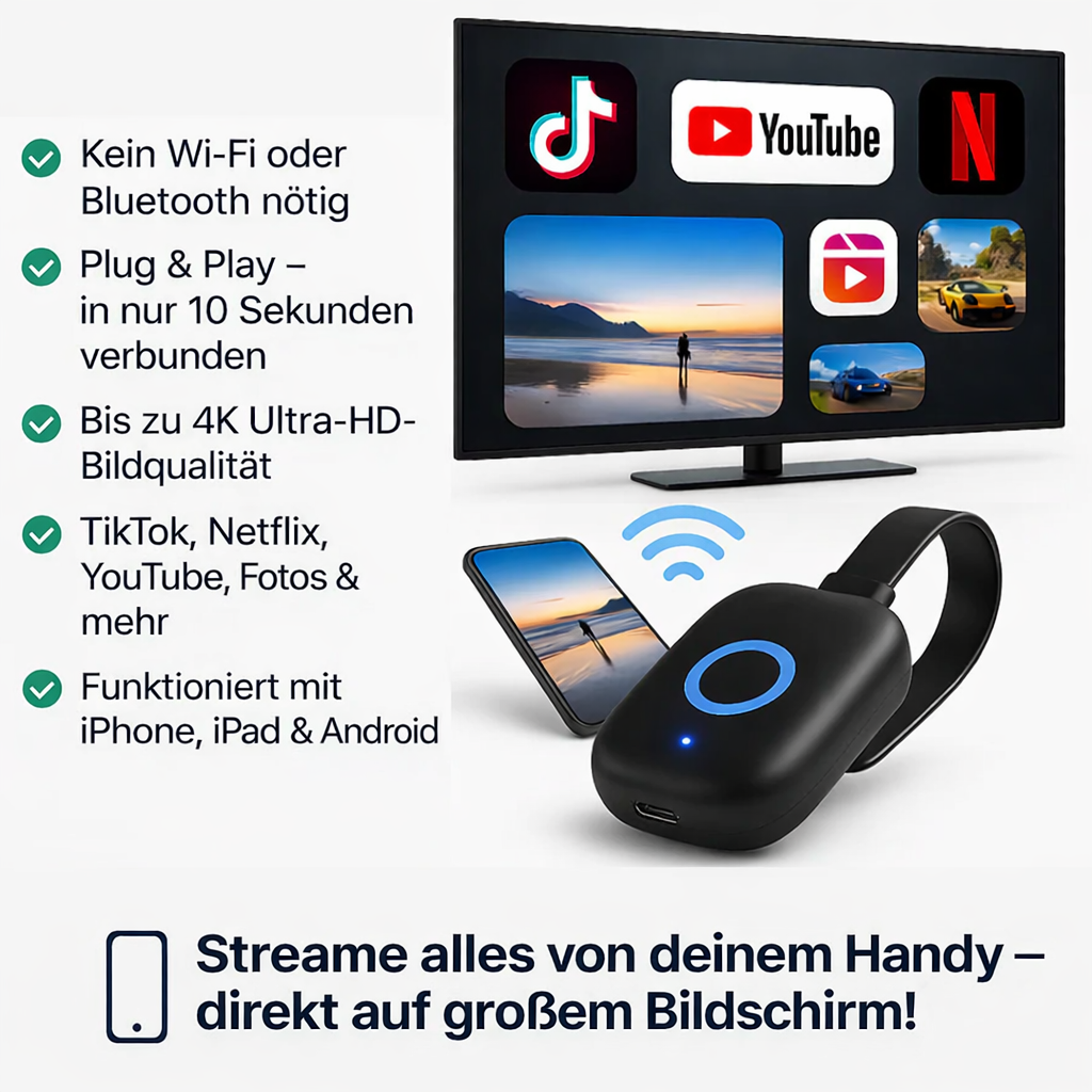 Drahtloser Display-Dongle-Adapter | HDMI-Plug-and-Play-Streaming-Gerät | StreamLink