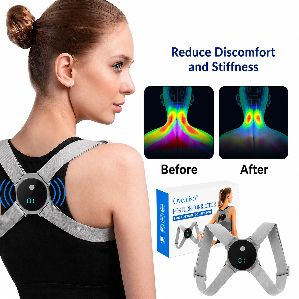 EMS-Haltungskorrektor | Winkelsensorik mit Vibrationsfeedback | Verstellbare Gurte | Postrafit