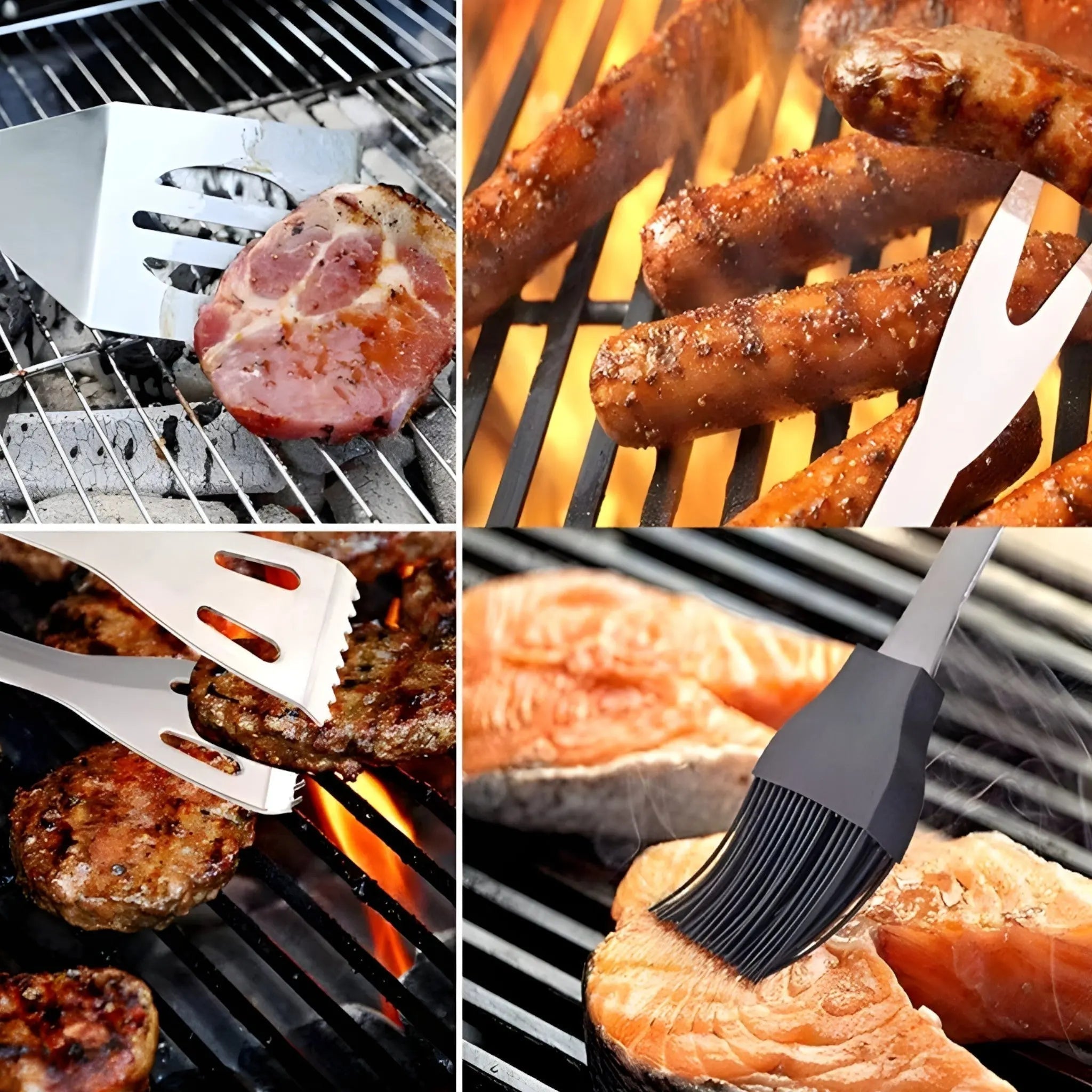 Edelstahl-Grillbesteck-Set | Mit Tragetasche für unterwegs | Sicherer Griff mit Hitzeschutz | RostRanger