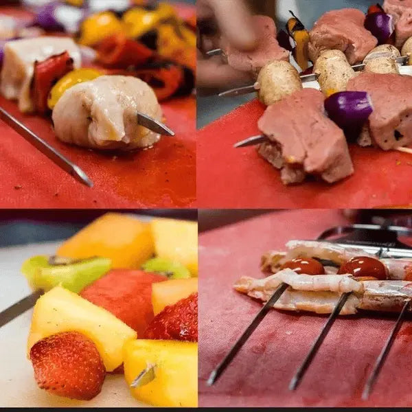 Edelstahl-Grillspieß | Doppelte Zinken | Schiebeschaber für sauberes Servieren | SpießPro
