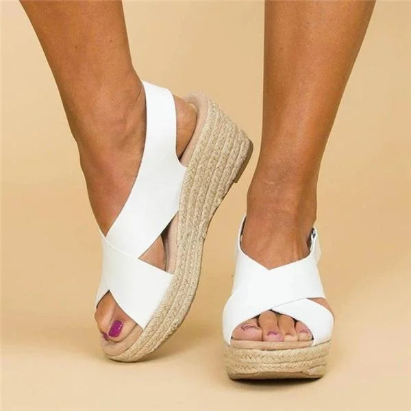 Espadrilles Femme | Talon Compensé Orthopédique | Bride Élastique Croisée | Terrasoft