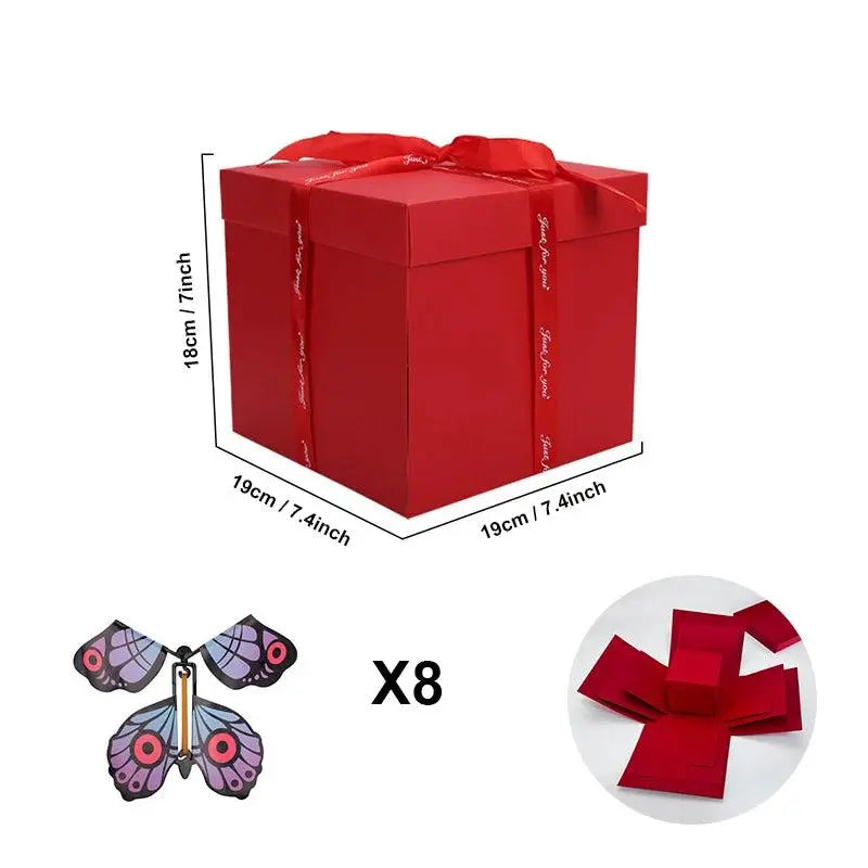 Explosionsbox Geschenk | Personalisiert | Mit Geheimfach | 8 Schmetterlinge Gratis