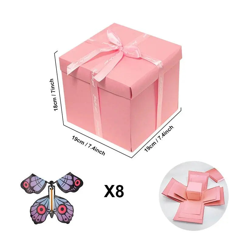 Explosionsbox Geschenk | Personalisiert | Mit Geheimfach | 8 Schmetterlinge Gratis