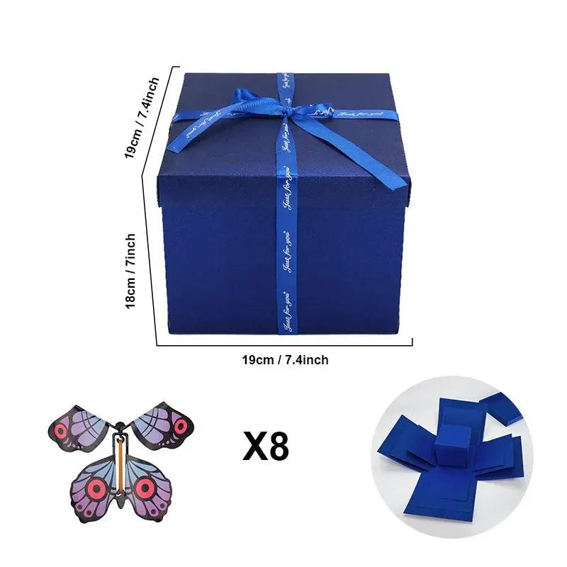 Explosionsbox Geschenk | Personalisiert | Mit Geheimfach | 8 Schmetterlinge Gratis