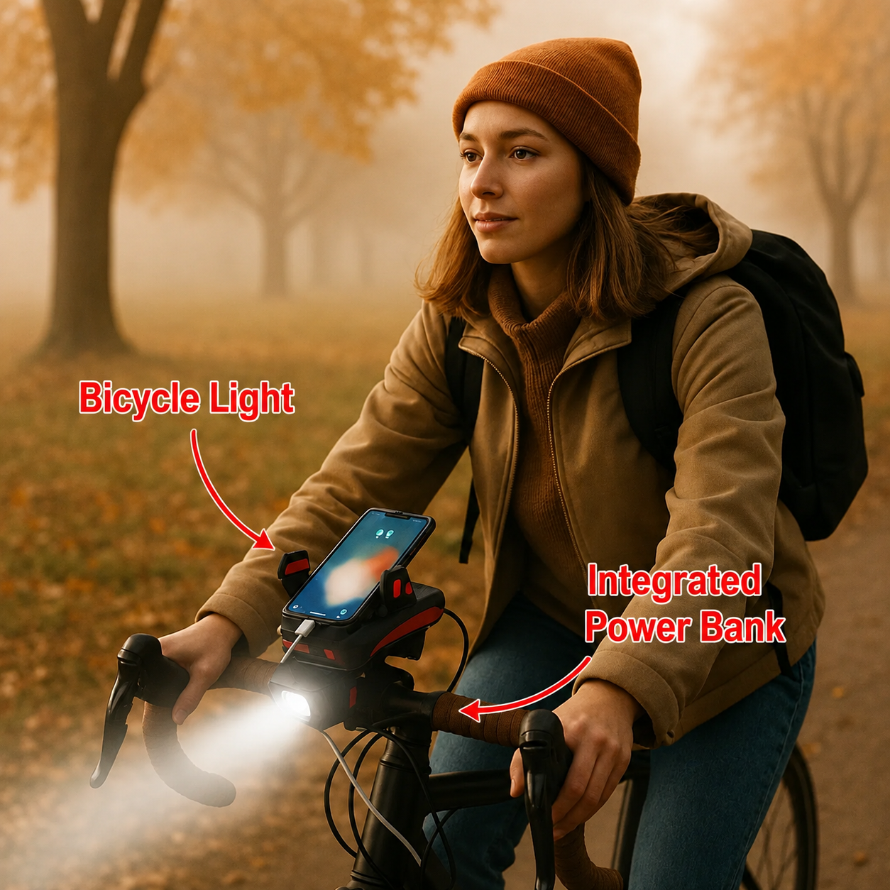 Fahrradlicht mit Handyhalterung | LED-Frontlicht | Powerbank & Hupe | RideBeam