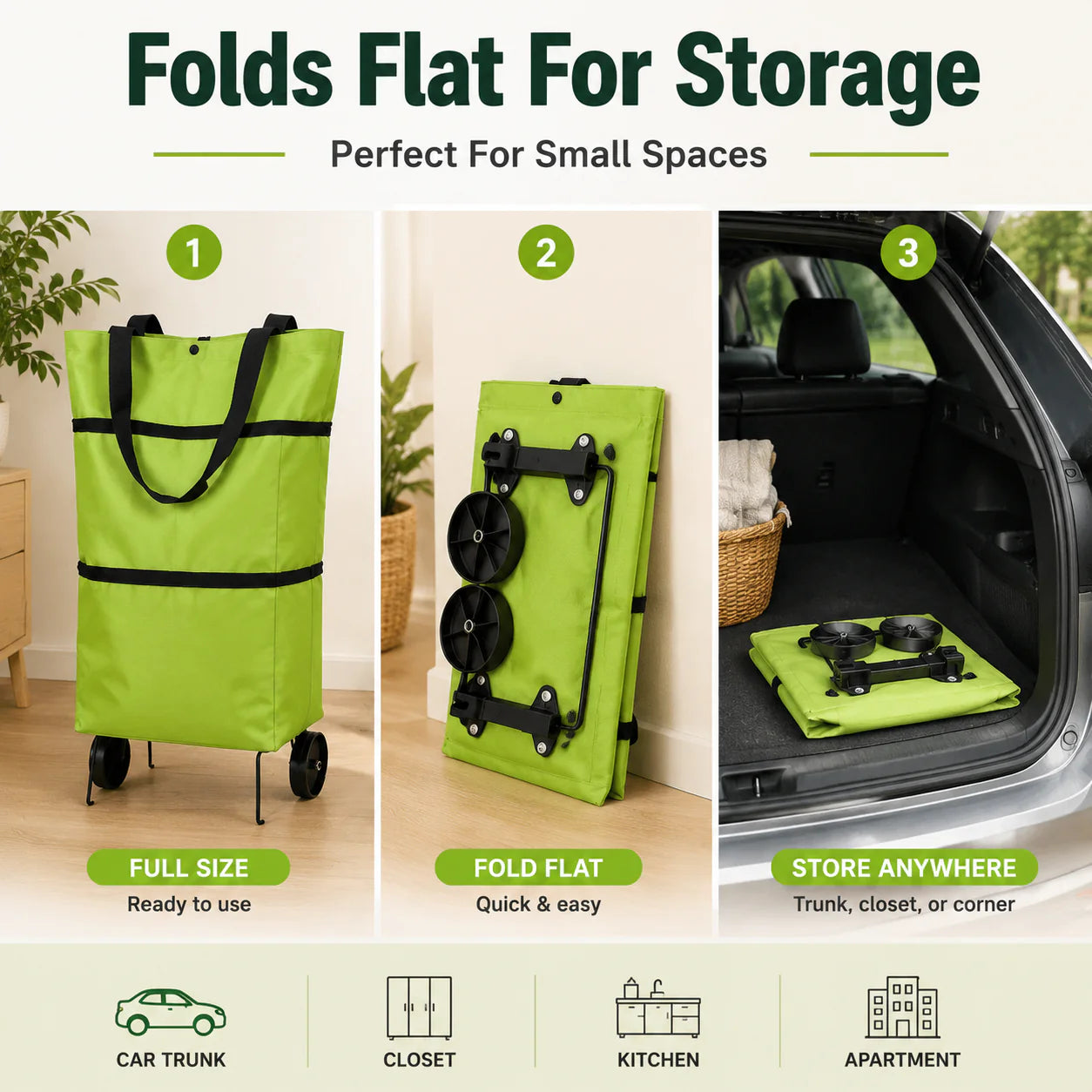 Faltbare 2-in-1 Einkaufstasche | Tragetasche & Roll-Trolley in einem | Platzsparend | CartAway