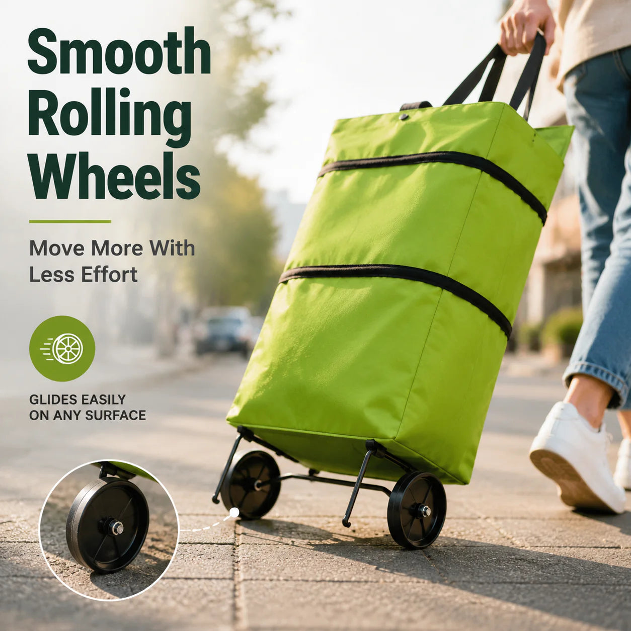 Faltbare 2-in-1 Einkaufstasche | Tragetasche & Roll-Trolley in einem | Platzsparend | CartAway