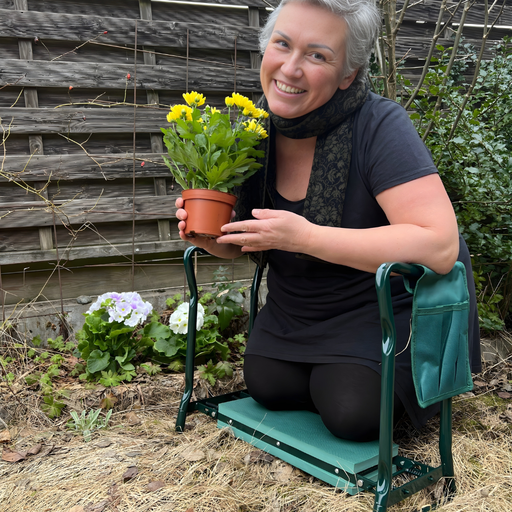 Faltbare Garten-Kniebank | Knieschonendes Arbeiten | Sitzfunktion mit Handgriffen | BeetBuddy