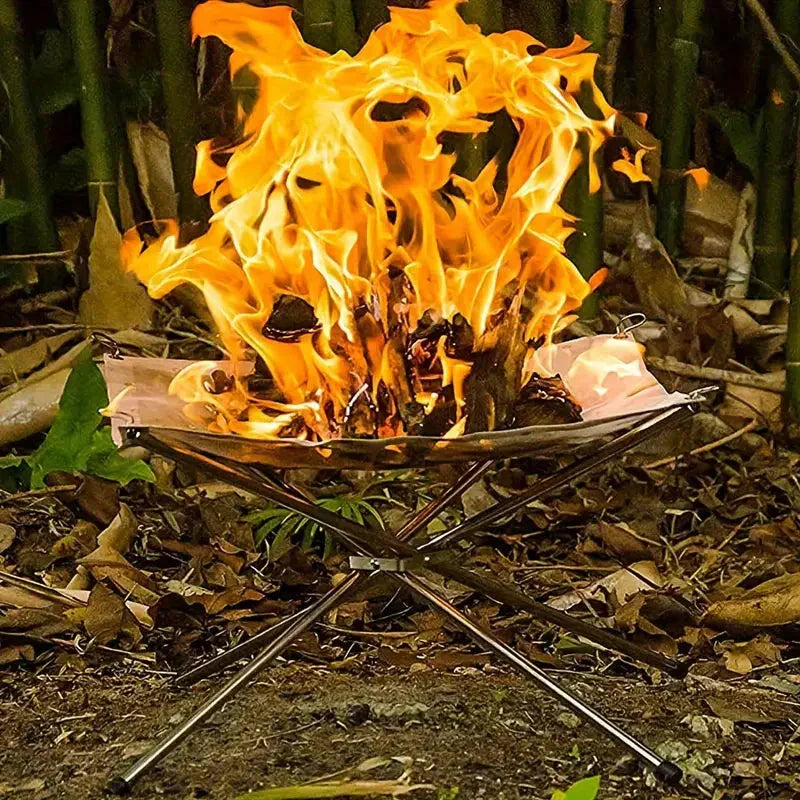 Faltbarer Lagerfeuerständer | Edelstahl | Höhenverstellbar Netzgeflecht | FireFlex