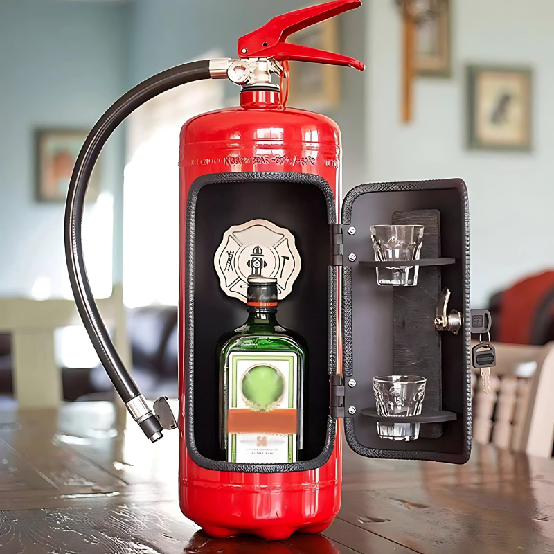 Feuerlöscher Minibar | Handgefertigt mit Holzinnenausstattung | Industrie-Design | BlazeBar