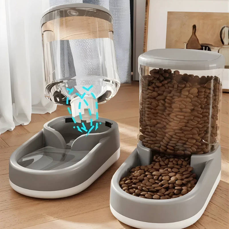 Futterspender | Automatischer Futterspender Set | Wasser & Trockenfutter | Pawfill