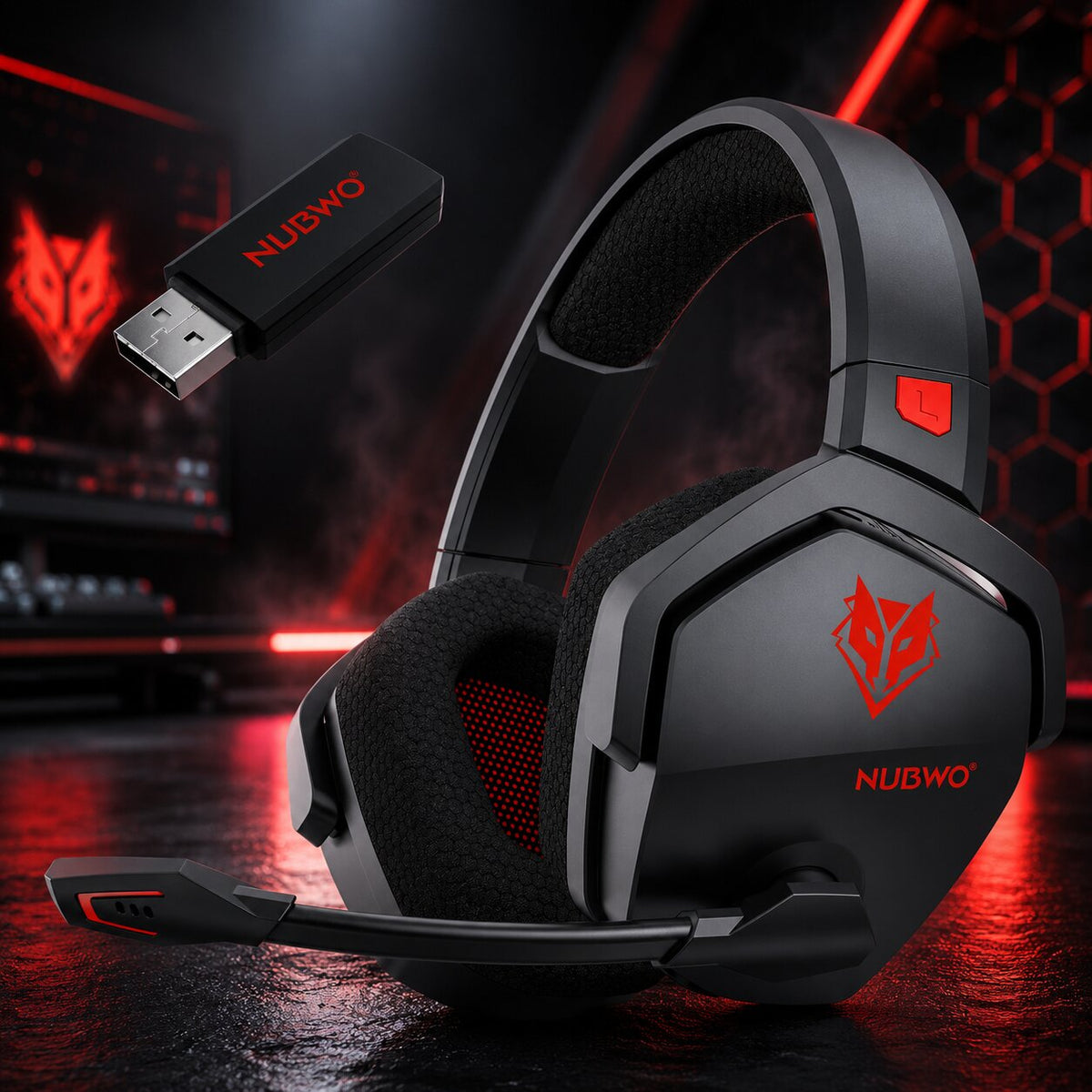 Gaming Headset kabellos mit Mikrofon | 2,4 GHz Wireless & Bluetooth 5.3, Noise Cancelling | 100 Std. Akkulaufzeit, USB-C 6