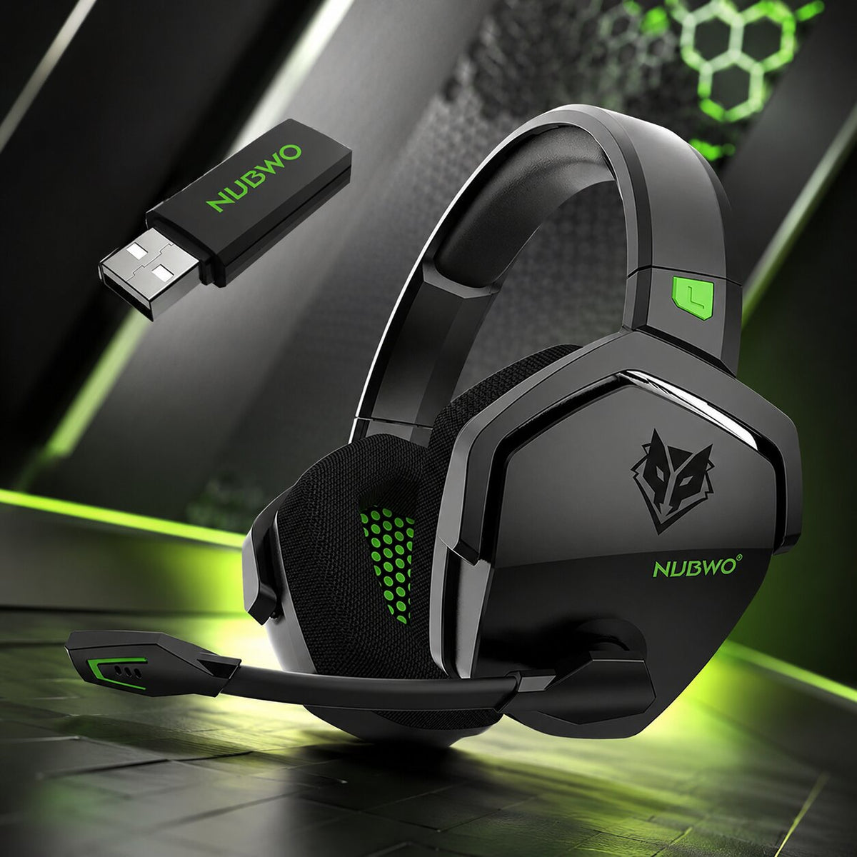 Gaming Headset kabellos mit Mikrofon | 2,4 GHz Wireless & Bluetooth 5.3, Noise Cancelling | 100 Std. Akkulaufzeit, USB-C 9
