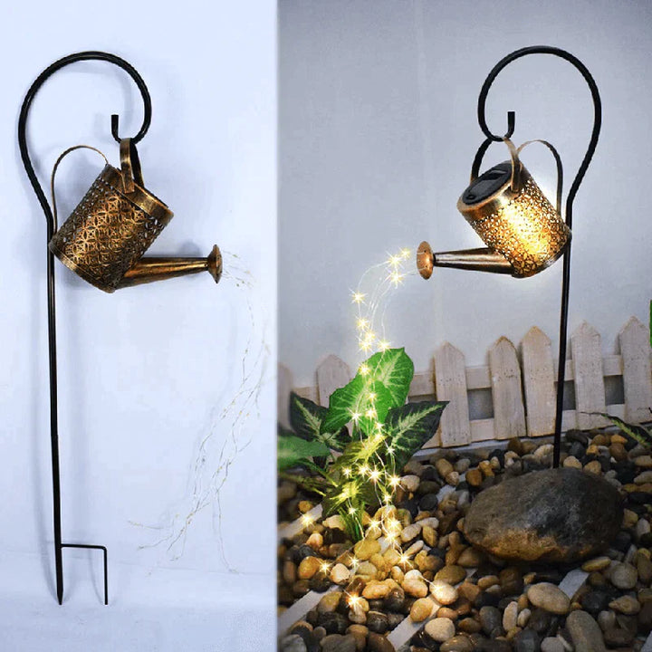 Gartenlampe Solar | Gießkannen Design | Sanftes Regen Effekt Lichtspiel | GardenGlow