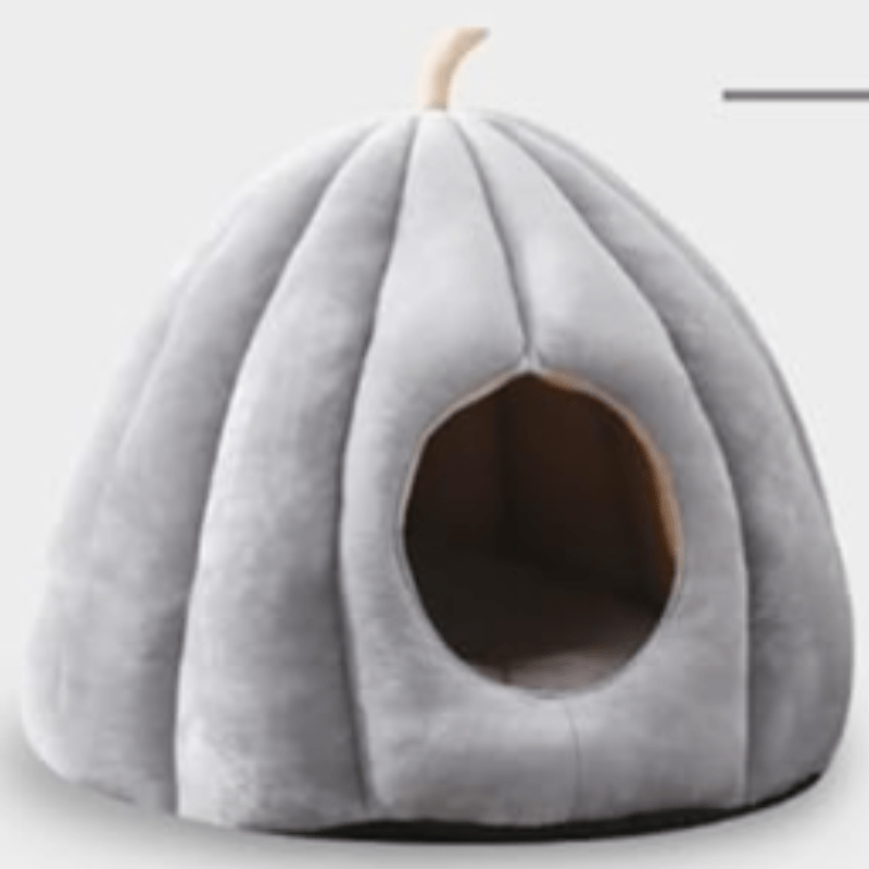 Geschlossenes Katzenbett | Katzenhöhle im Kürbis-Look | mit Herausnehmbarem Kissen | CozyPaws