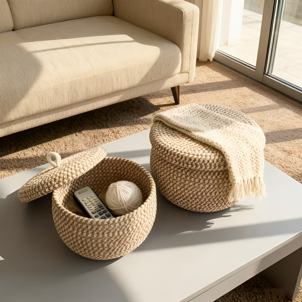 Gewebter Aufbewahrungskorb | Runder Aufbewahrungskorb | Handgewebte Boho | CasaWeave