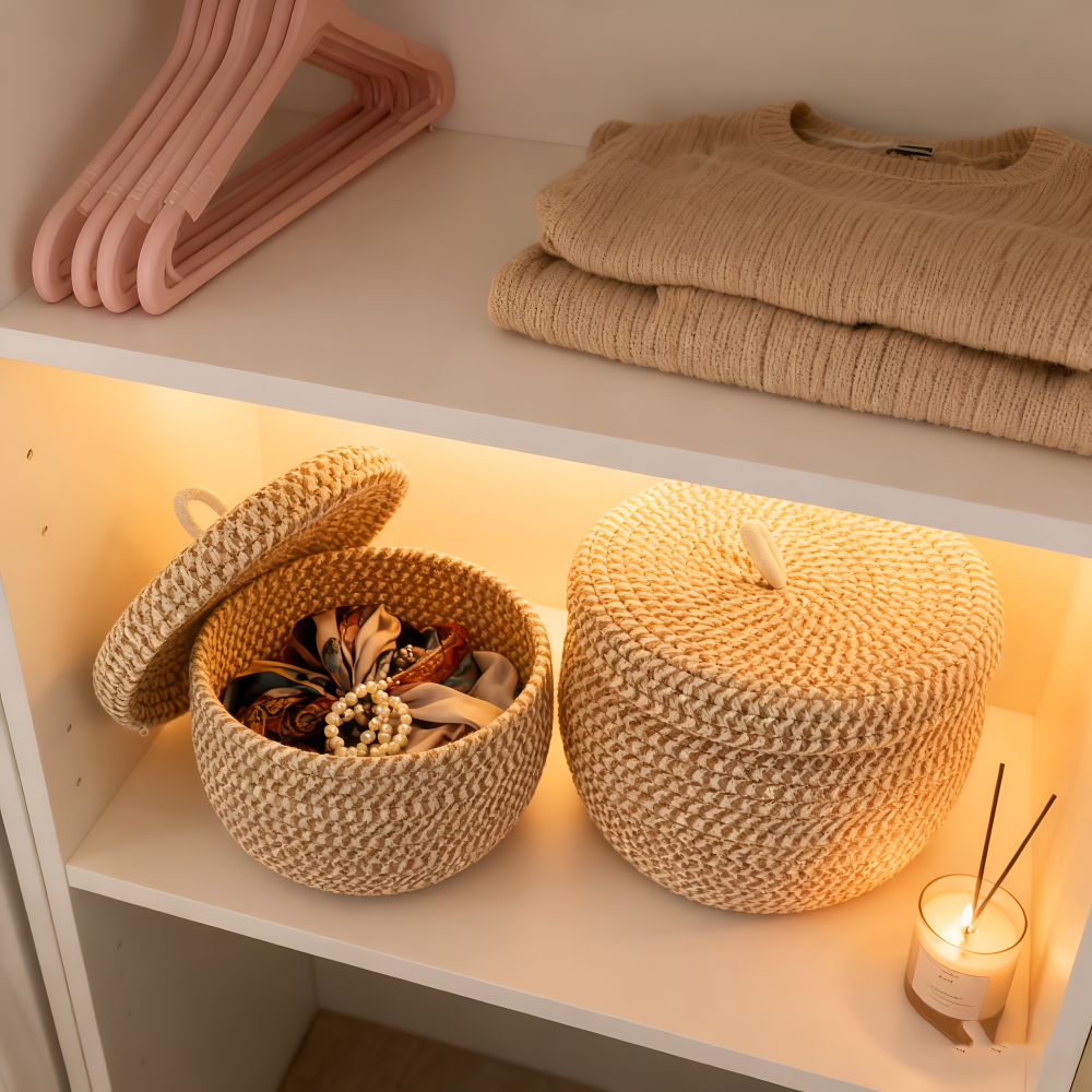 Gewebter Aufbewahrungskorb | Runder Aufbewahrungskorb | Handgewebte Boho | CasaWeave