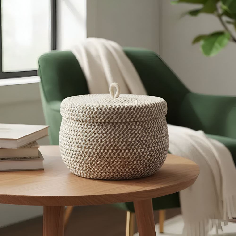 Gewebter Aufbewahrungskorb | Runder Aufbewahrungskorb | Handgewebte Boho | CasaWeave