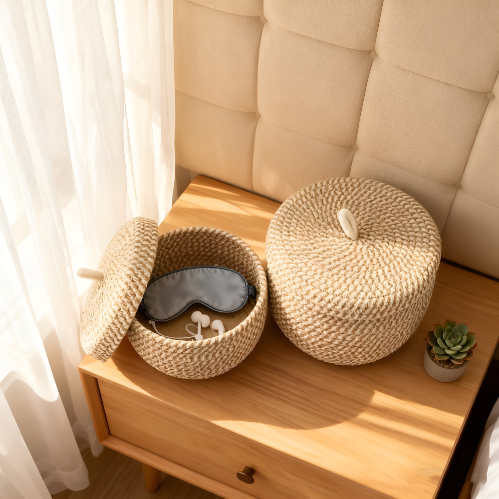 Gewebter Aufbewahrungskorb | Runder Aufbewahrungskorb | Handgewebte Boho | CasaWeave