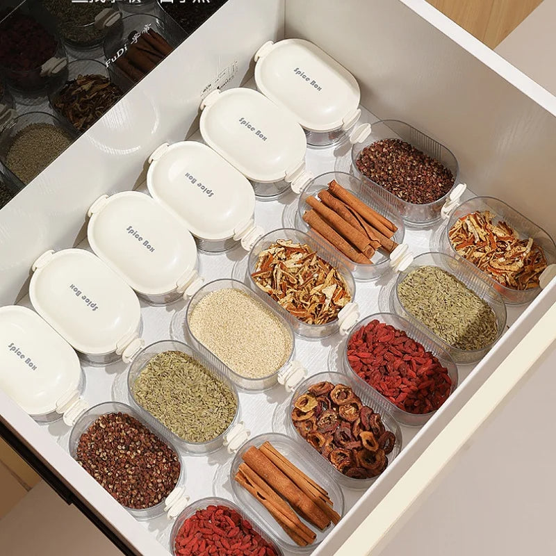 Gewürzboxen | Mehr Ordnung in Sekunden | Stapelbar, luftdicht, transparent | SpiceNest